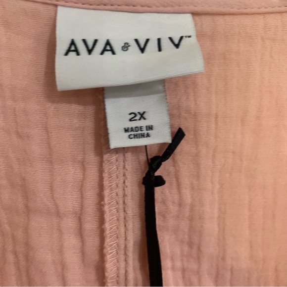 Ava & Viv Top Women's Plus Size 2X Balloon L/S Blush Color V Neck ** 1 Flaw ** - Picture 6 of 13